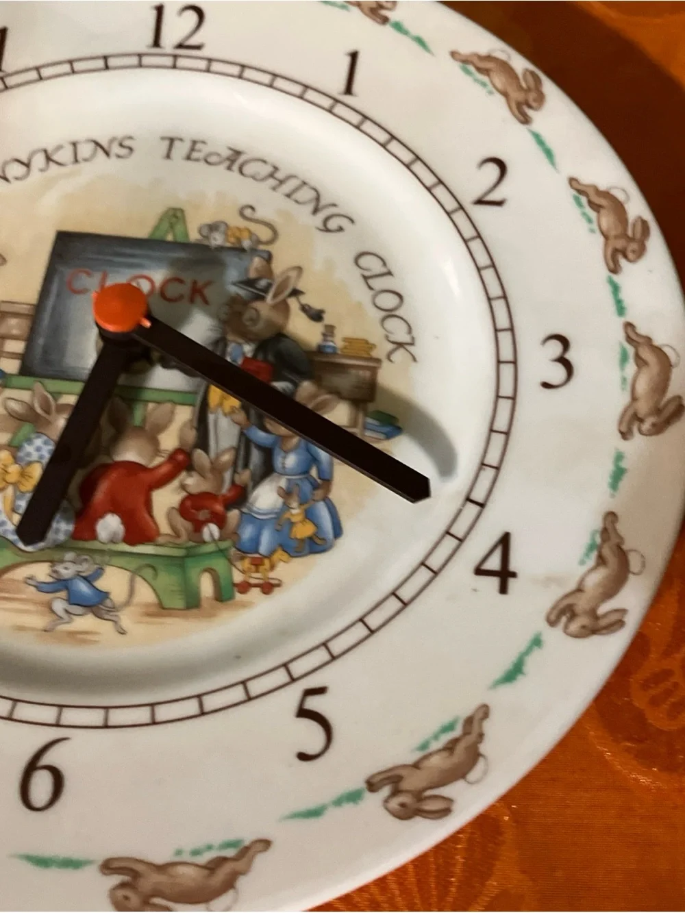 Vintage Royal Doulton China Bunnykins Teaching Wall Clock Classroom Works Great